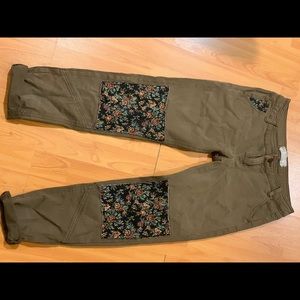 Free People patch work green trousers